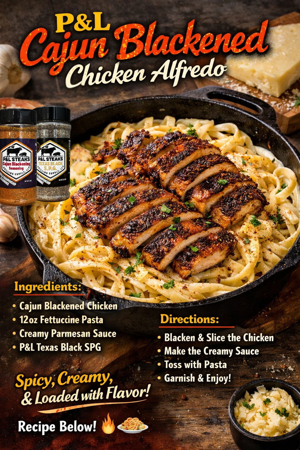 P&L’s Cajun Blackened Chicken Alfredo